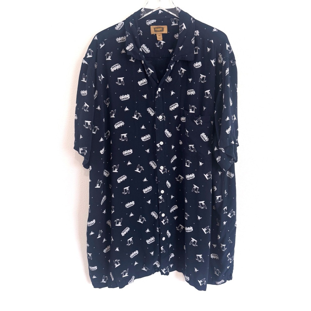 The Foundry Supply Co. Men's Navy Blue Short Sleeve Button-Down Hawaiian Shirt‎